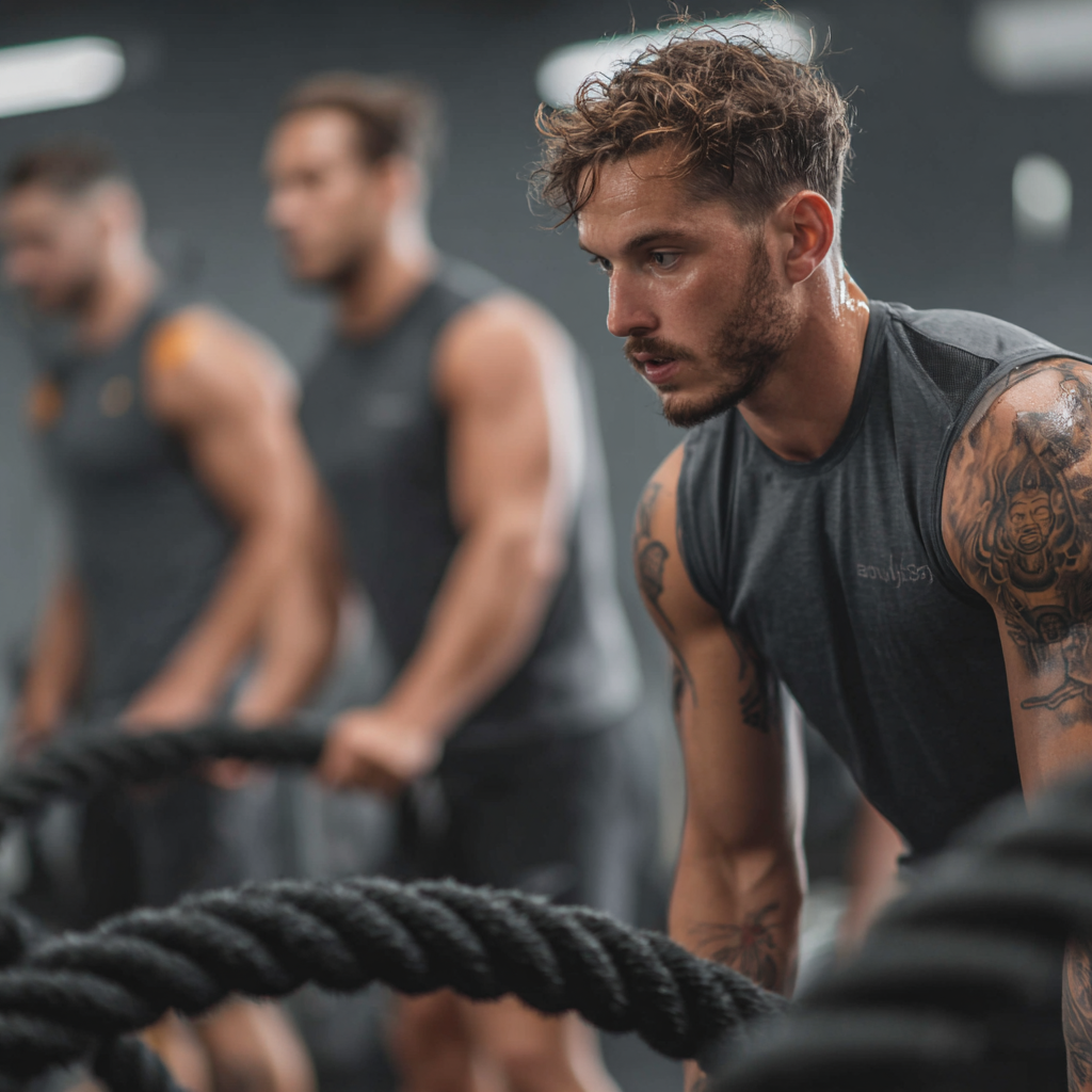 Functional training session with men